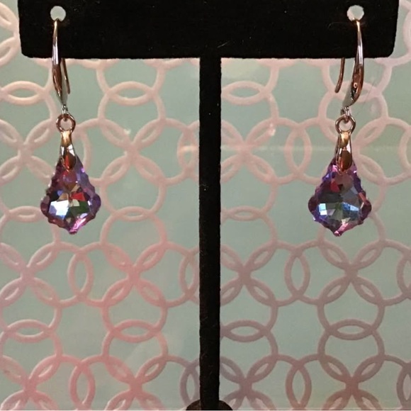 Lavender Faceted Faux Gemstone Drop Earrings - Picture 2 of 3